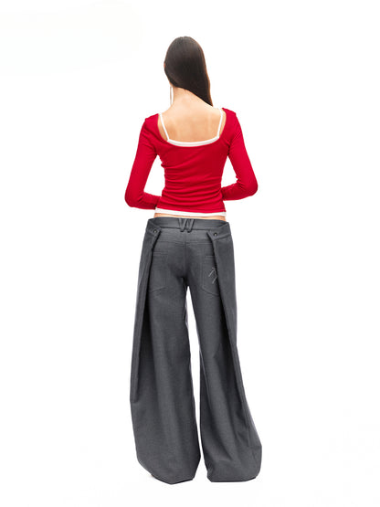 Color-block Two-piece Integrated Strap Layered T-shirt Top