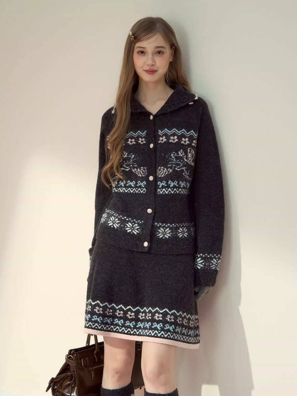 Gray &amp; Off-white Fair Isle Cat Knit Set