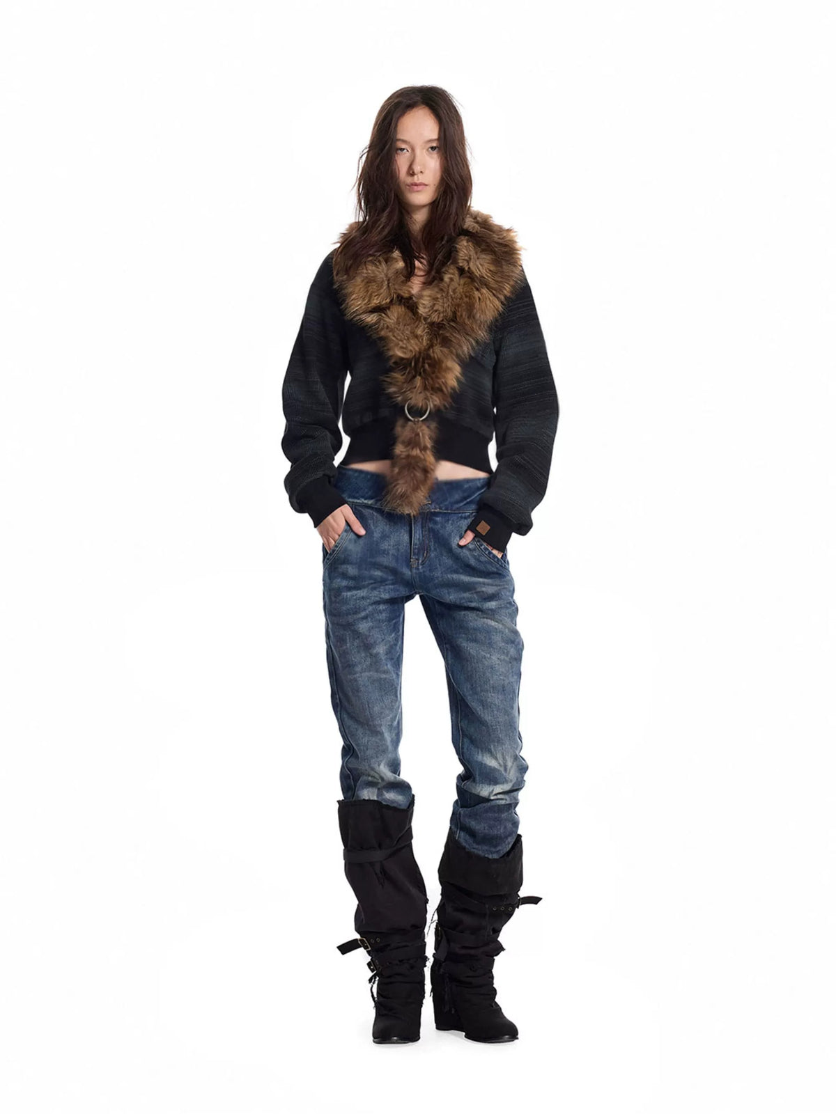 Patchwork Ring Trim Knit Jacket