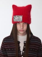 Knitted Cat-Ear Beanie with Hand-Stitched Label