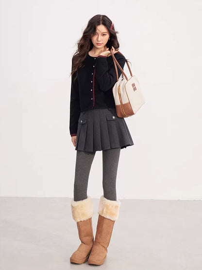 Check Panel Lace Trim Cardigan