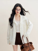 Beige Bow-Embroidered Knit Cardigan