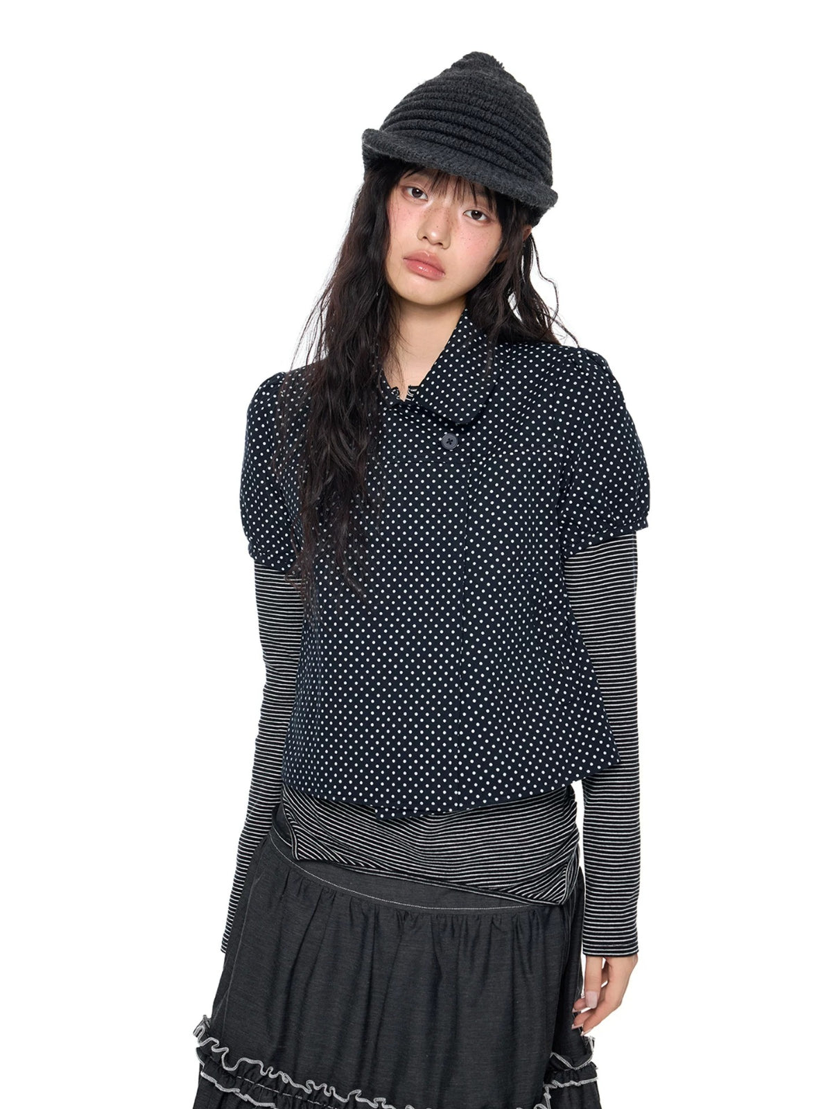 Polka Dot Plaid Collar Shirt