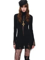 High Neck Cutout Knit A-Line Dress