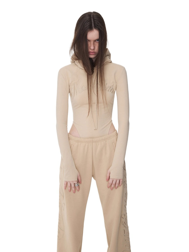 Letter Embroidery Hooded Bodysuit