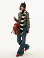 Striped Hooded Zip Knit Cardigan