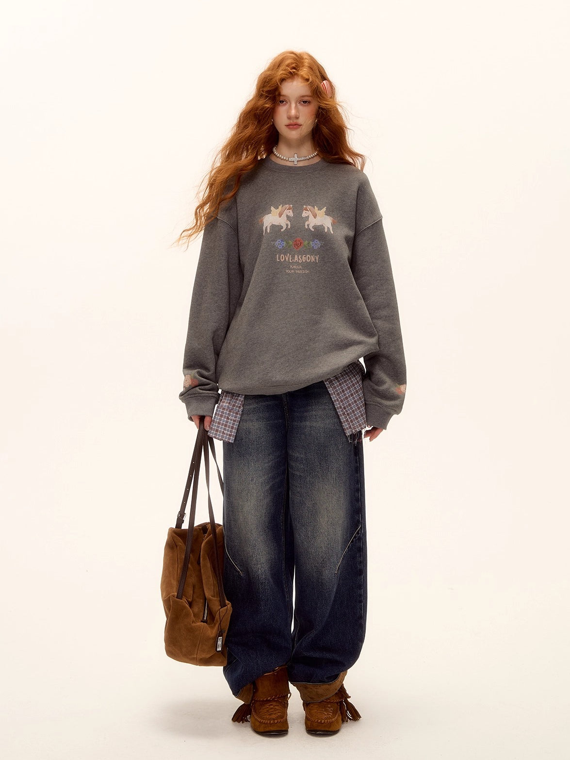 Suede Patchwork Cat-Whisker Wide-Leg Jeans