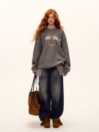 Suede Patchwork Cat-Whisker Wide-Leg Jeans