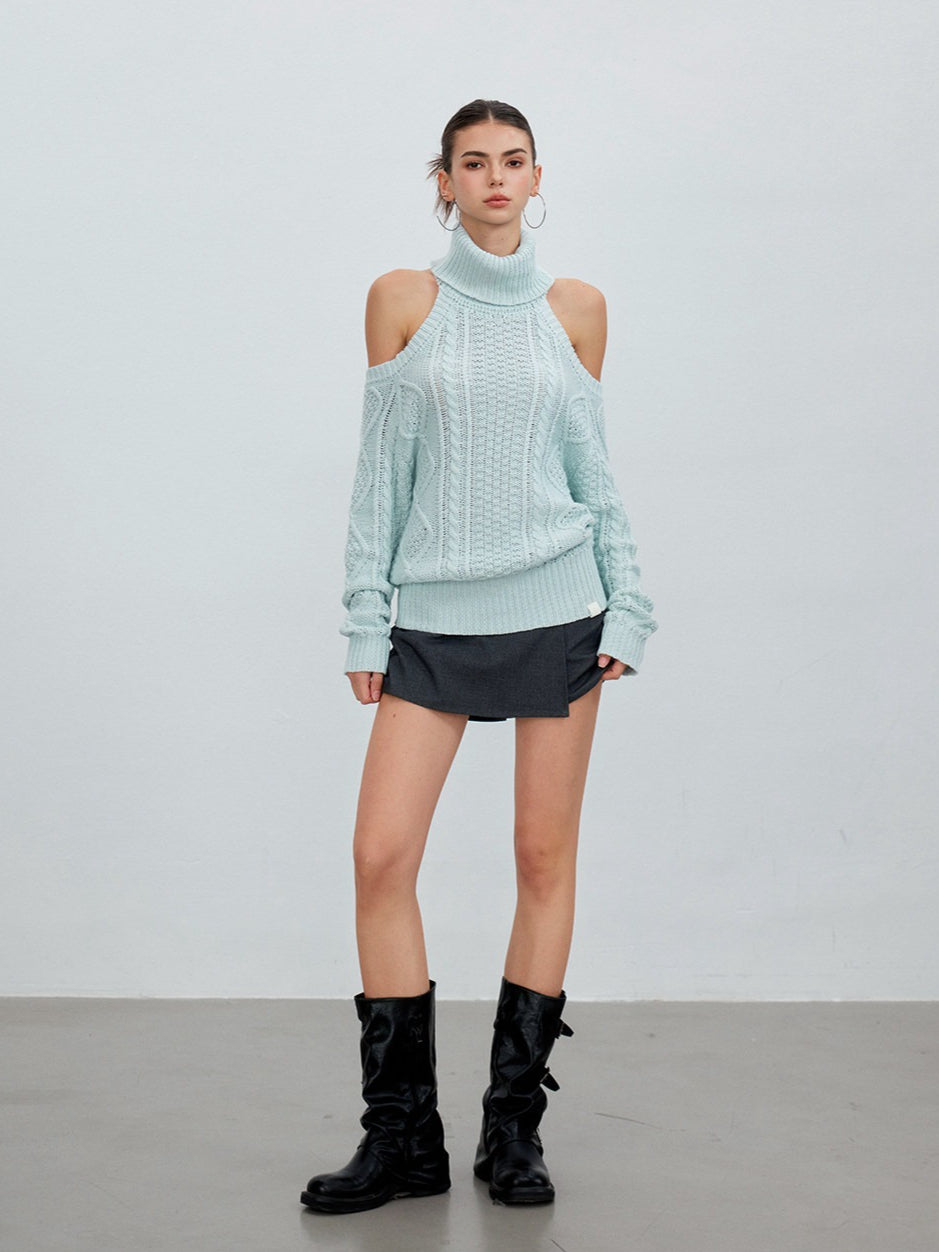 Cold Shoulder Turtleneck Knit