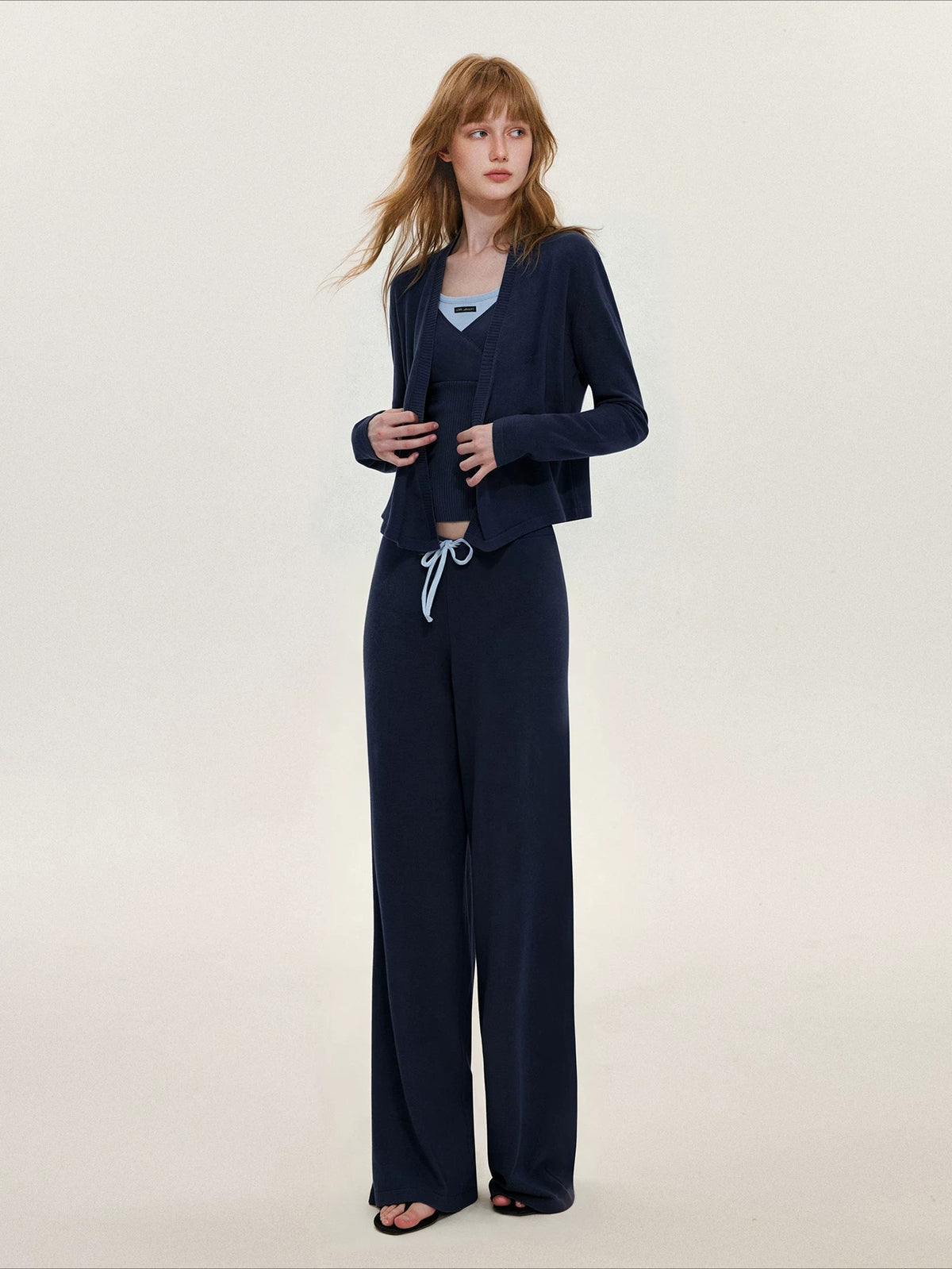 Contrast Wool Blend Three-Piece Set