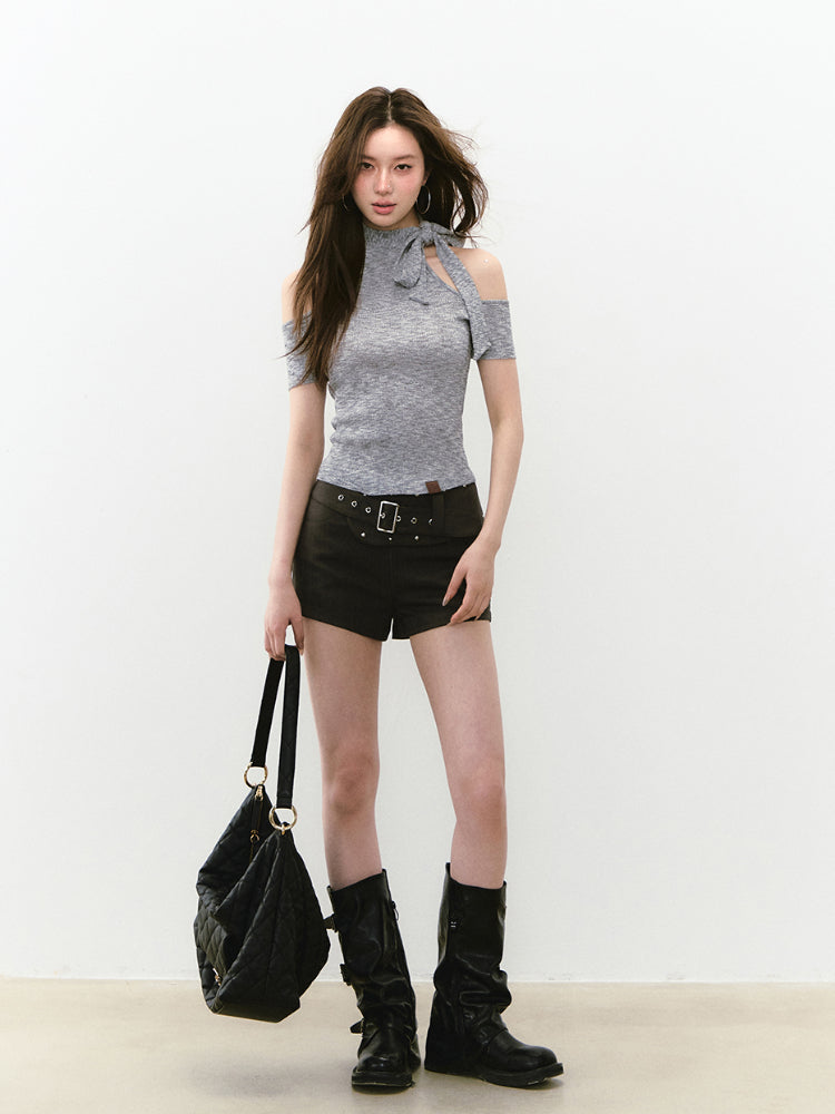 Reversible Strap Thin Knit Bustier Vest