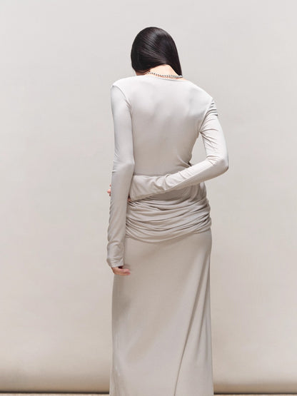 Faux-Two-Piece Halter Sequin Maxi Dress