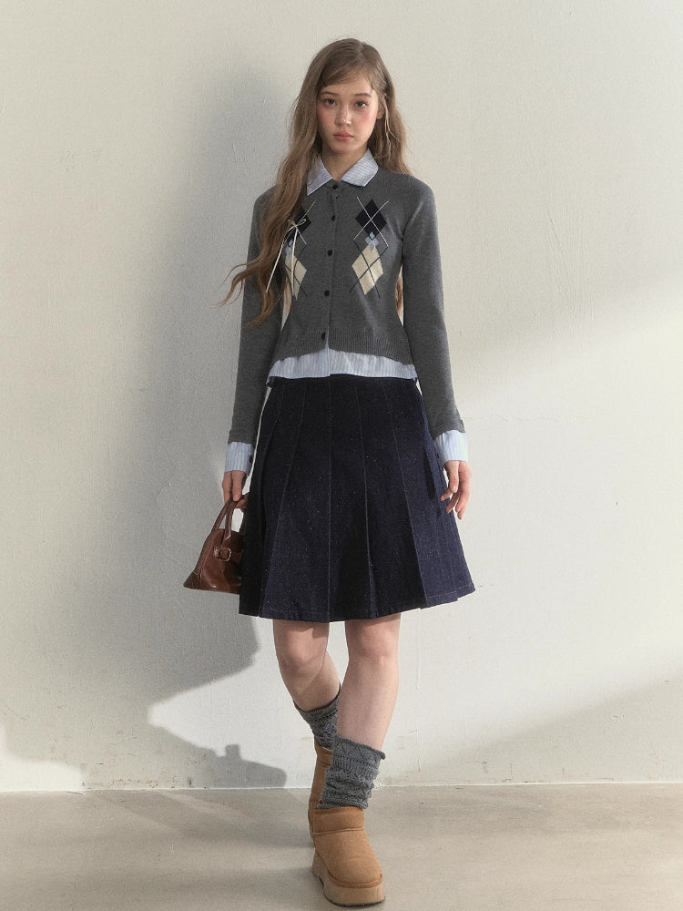Faux Two-Piece Patchwork Shirt Collar Sweater