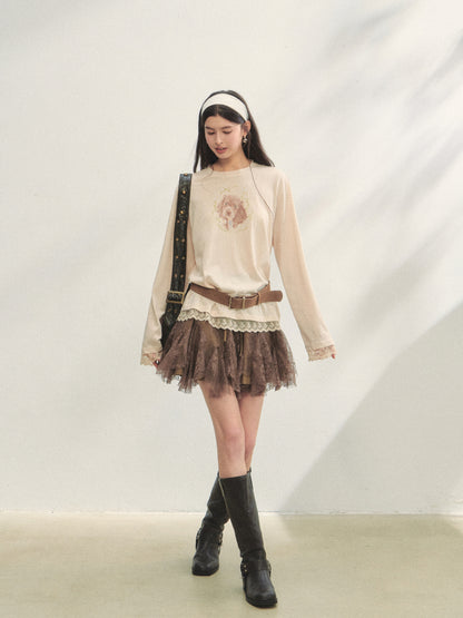High-Waist Lace Tie Puff Skirt