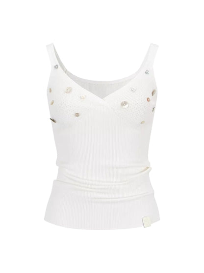 Beige Cross V-Neck Knit Top