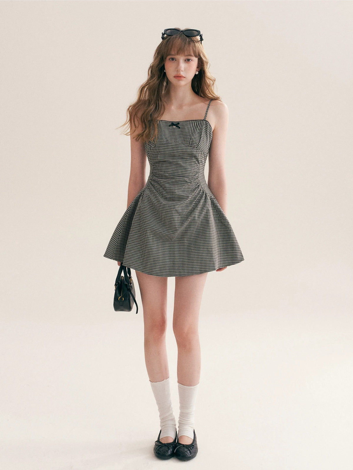 Pleated Gingham Cami Dress