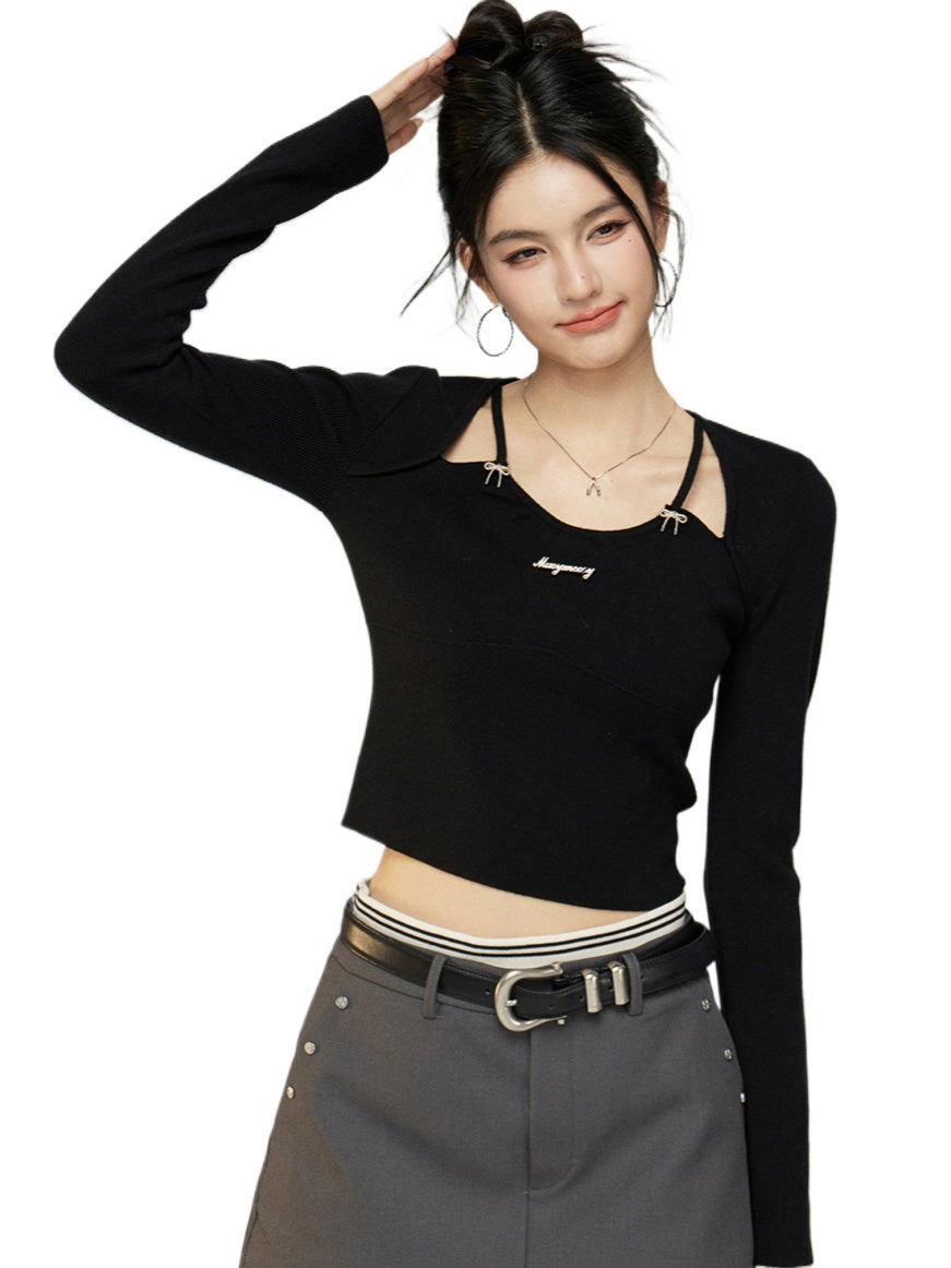 Black &amp; White Butterfly Knot Knit Top
