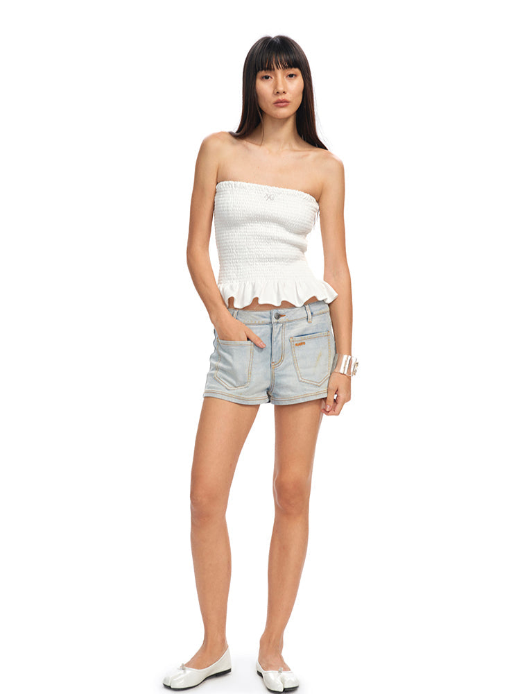 Ruffled Textured Strapless Vest