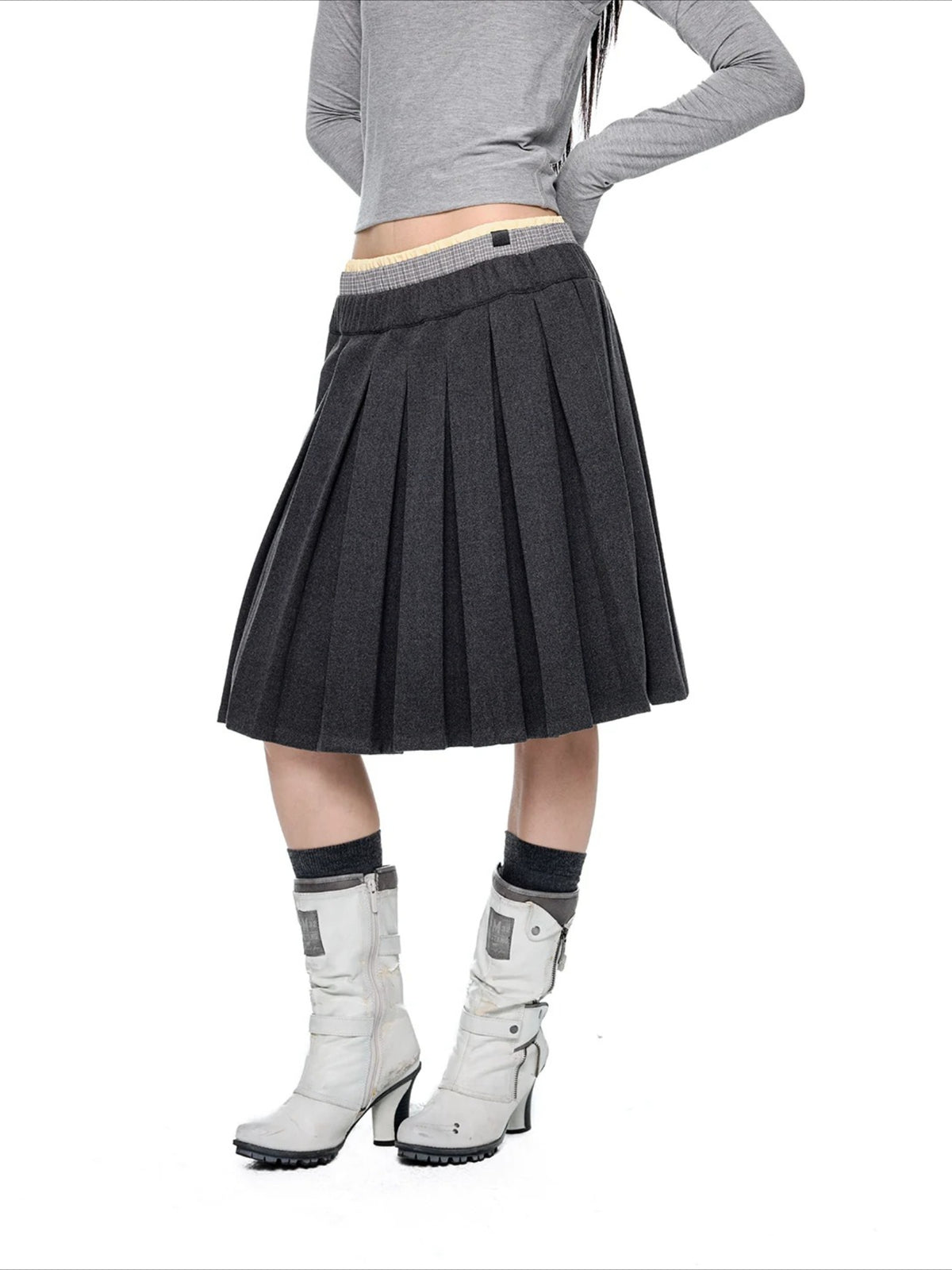 Plaid Pleated A-Line Skirt