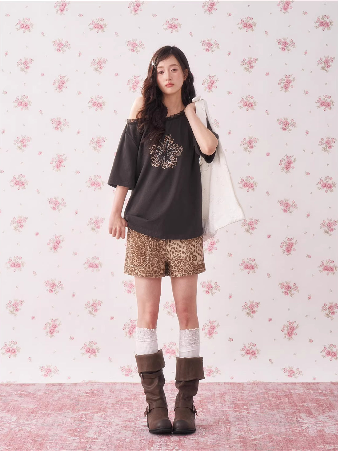 Leopard Rhinestone Shoulder Top