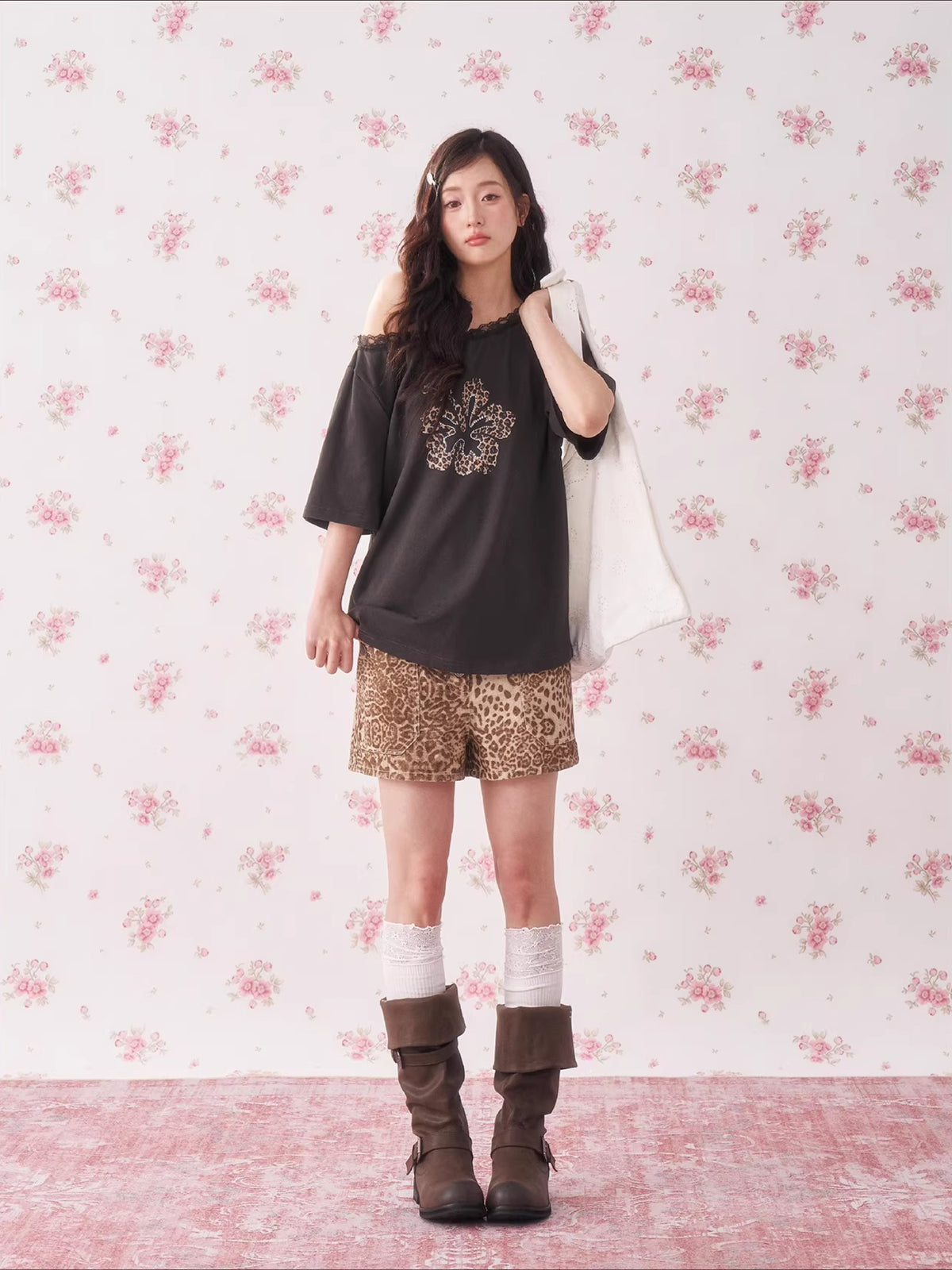 Leopard Rhinestone Shoulder Top