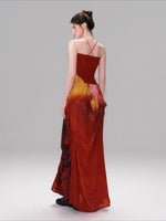 Vintage Red Print Strapless Dress