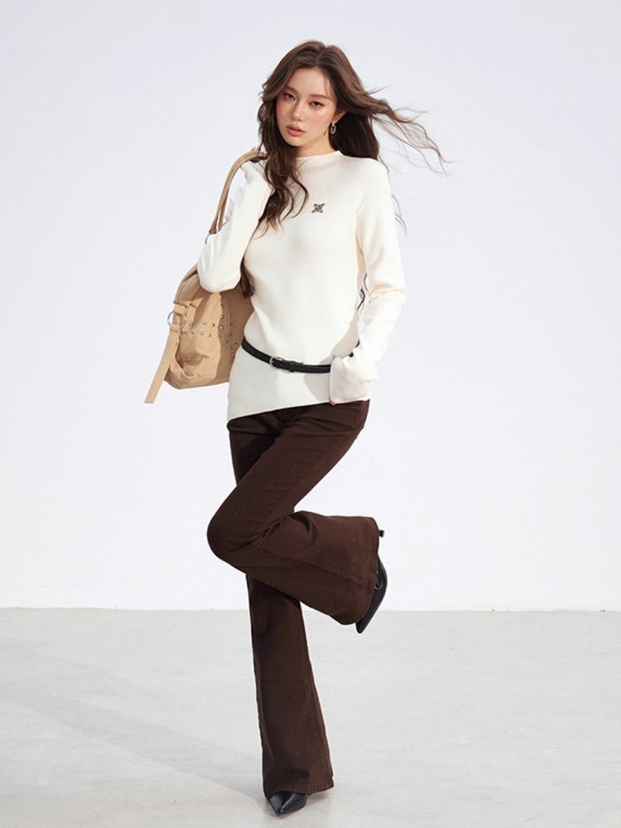Embroidered Flared Slim-Fit Jeans