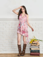 Irregular Neck Floral Waist-Defined Dress