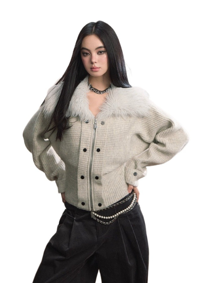 Fur Collar Oversized Sleeve Sweater Coat