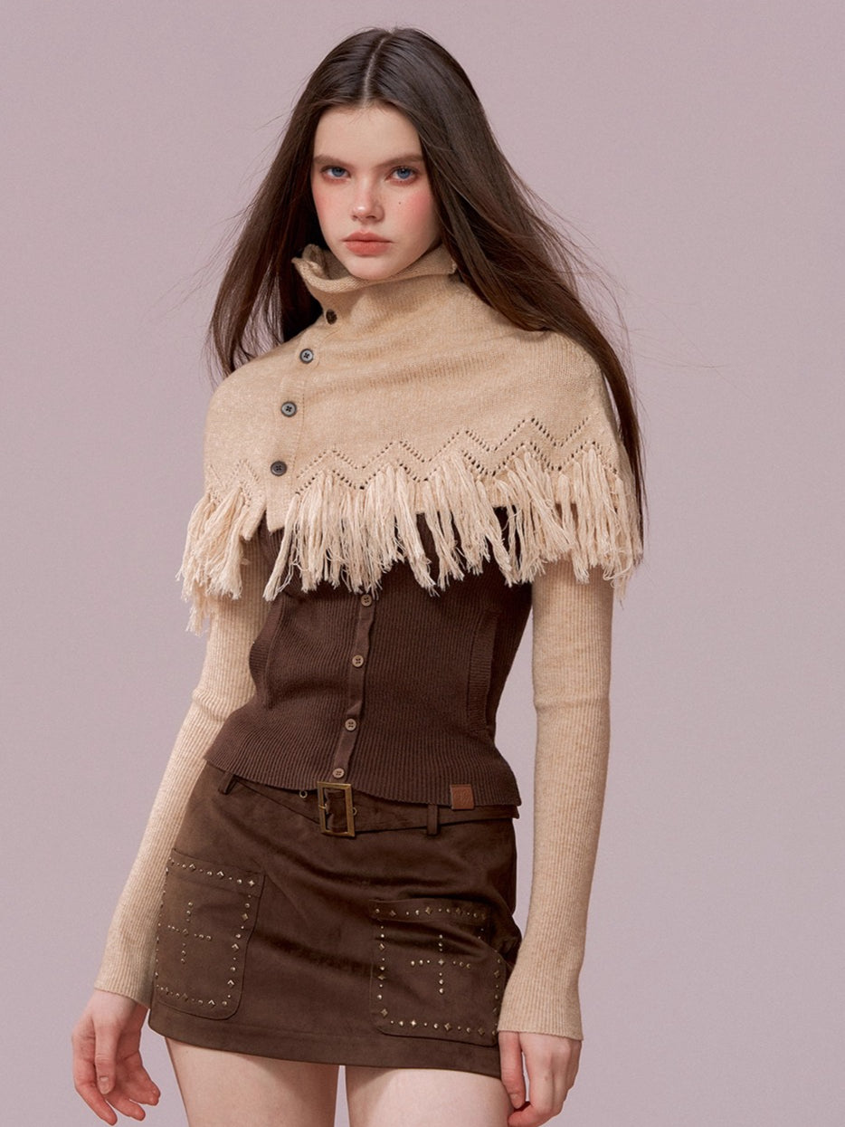 Studded Belt Faux Suede A-Line Skirt