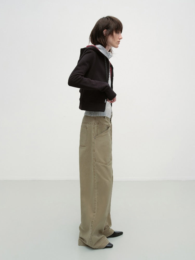 Khaki Vintage Wash Wide Pants