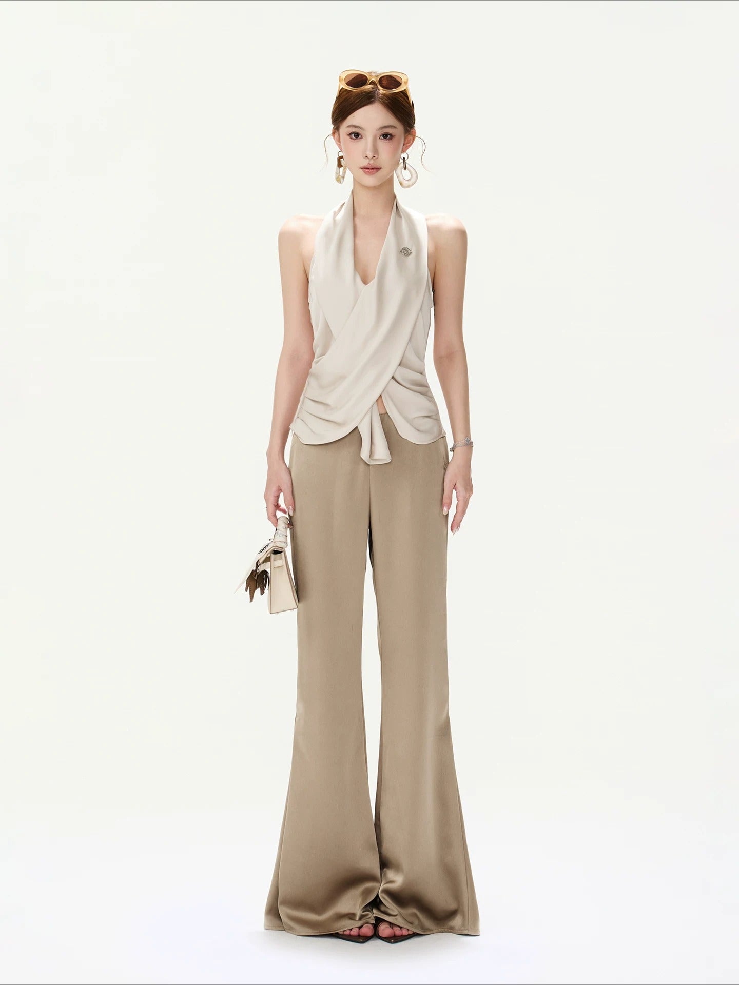 Draped Satin Flared Pants