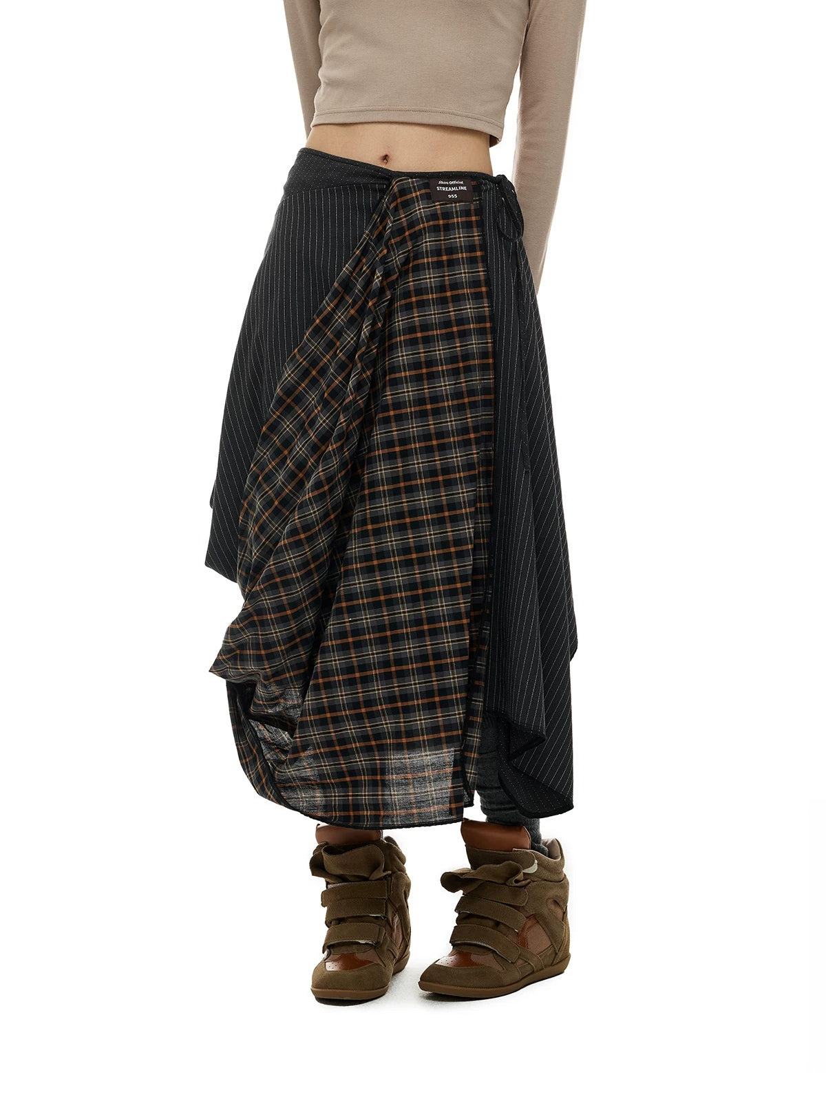 Irregular Plaid A-Line Midi Skirt