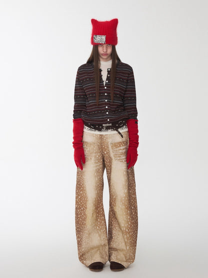 Fair Isle Pony Jacquard Drawstring Knit Cardigan