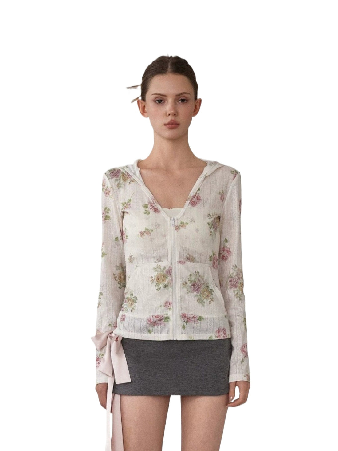 Floral Logo Zip Cardigan