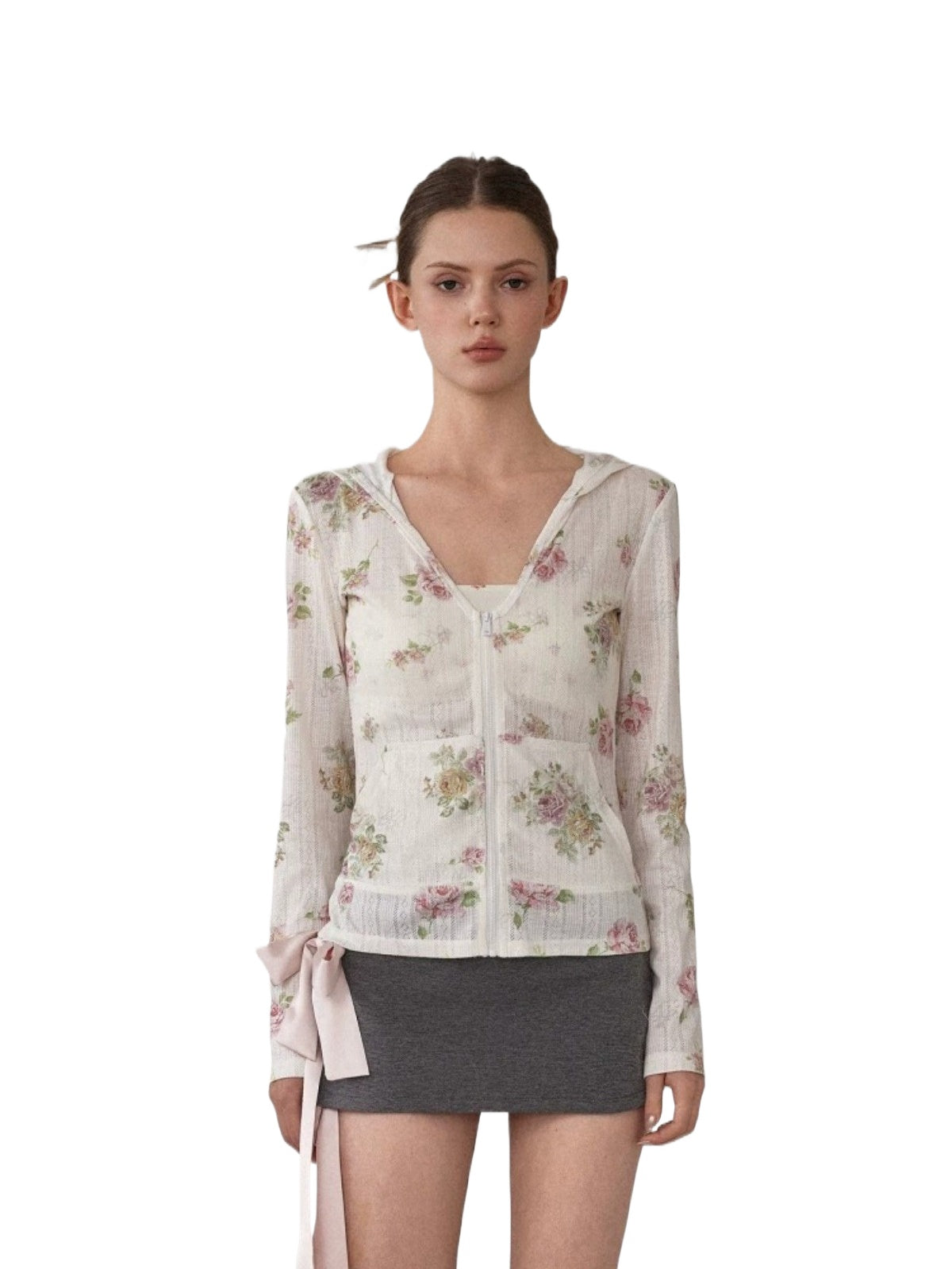 Floral Logo Zip Cardigan
