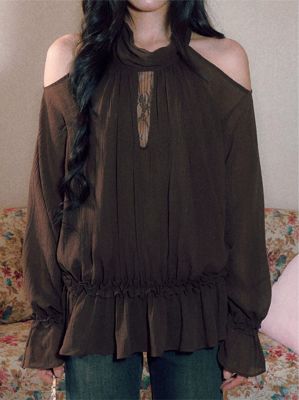 Halter Ruffle Chiffon Blouse