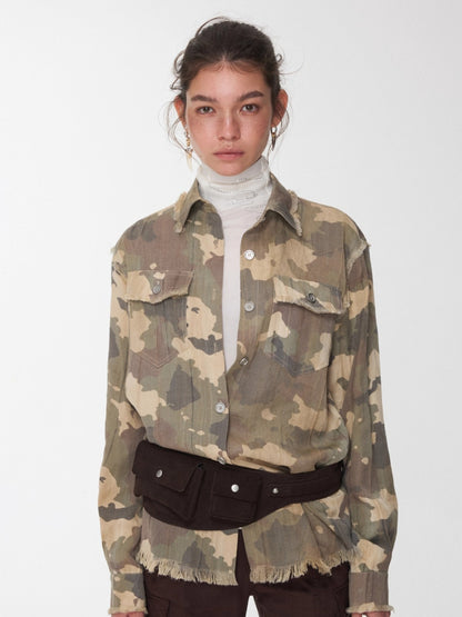 Camo Pleated Fringe Shirt