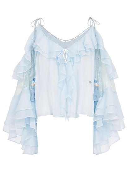 Flowy Chiffon Ruffle V-neck Shirt