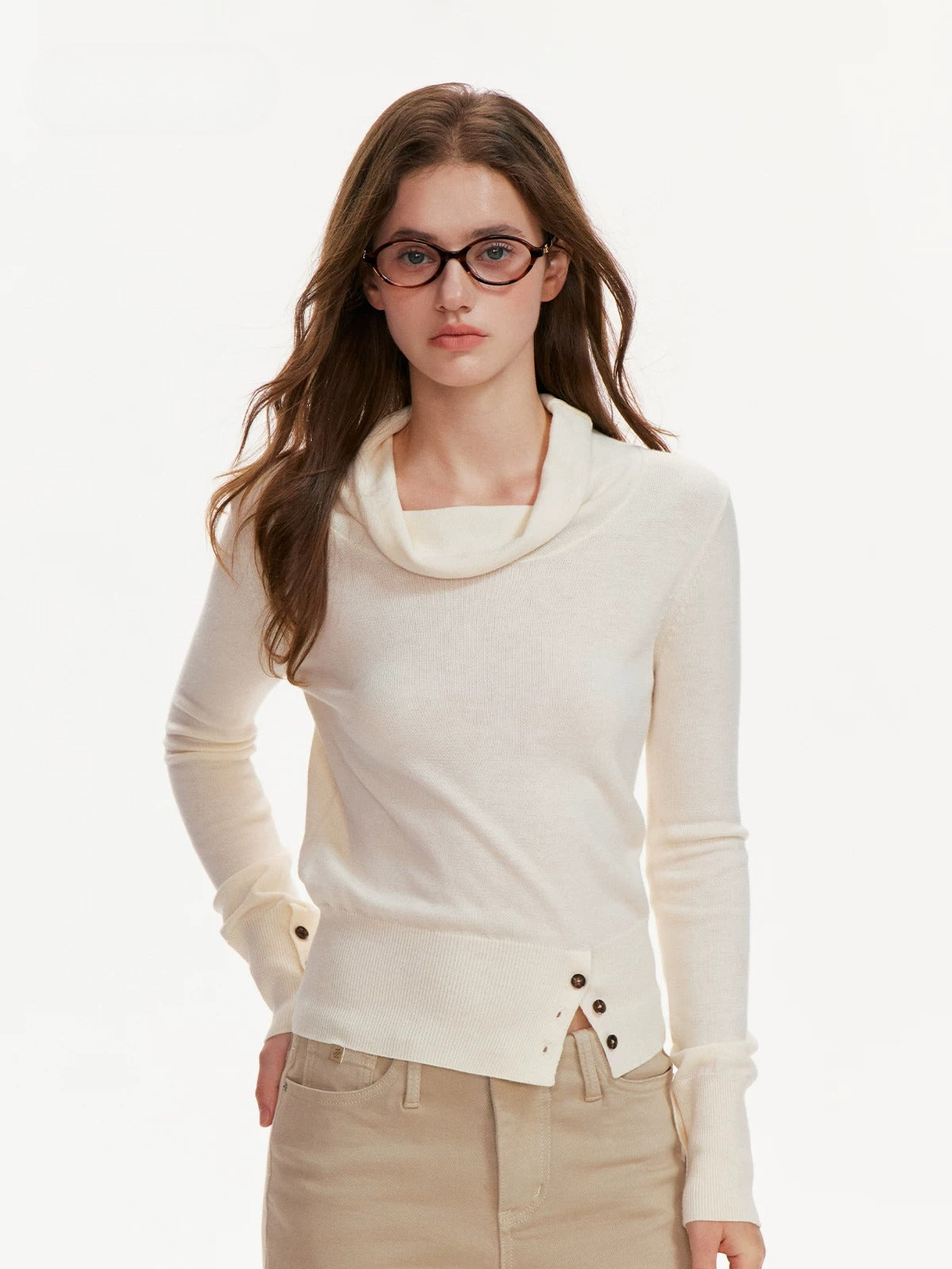 Cowl Neck Fitted Knit Top