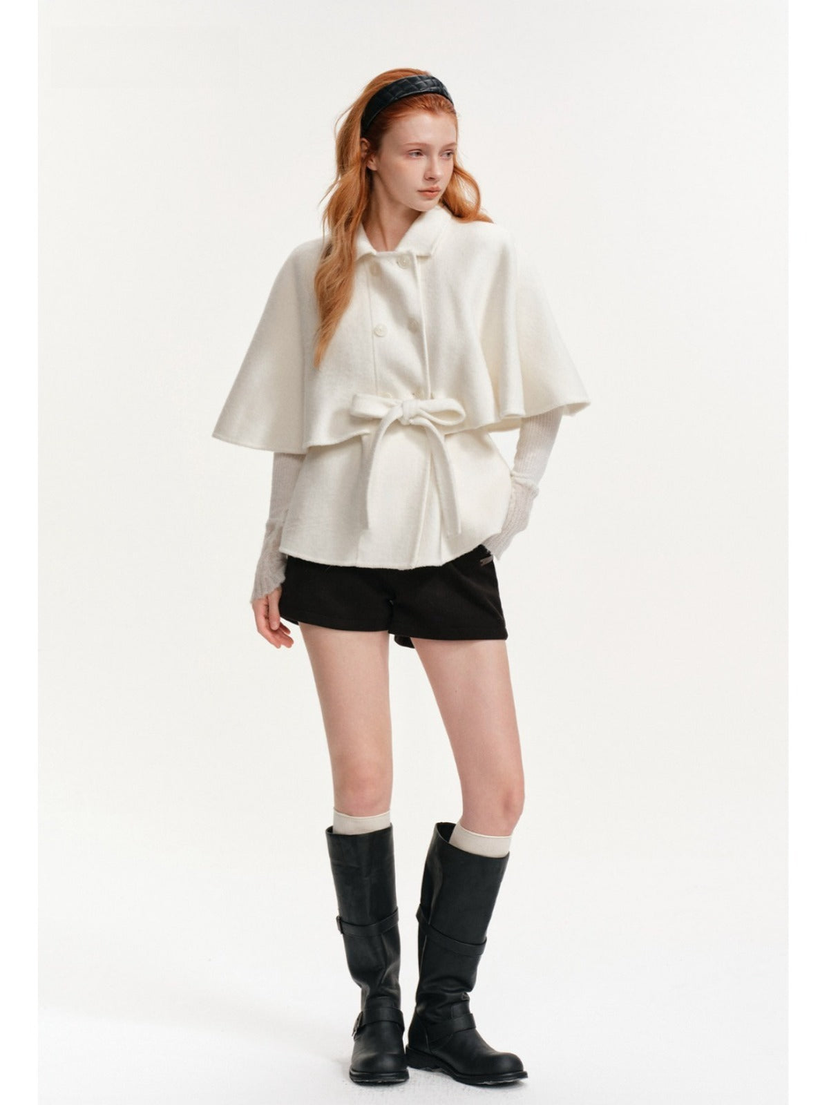 Layered Cape Belted Wool Coat