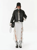 Contrast Faux Shearling Biker Jacket