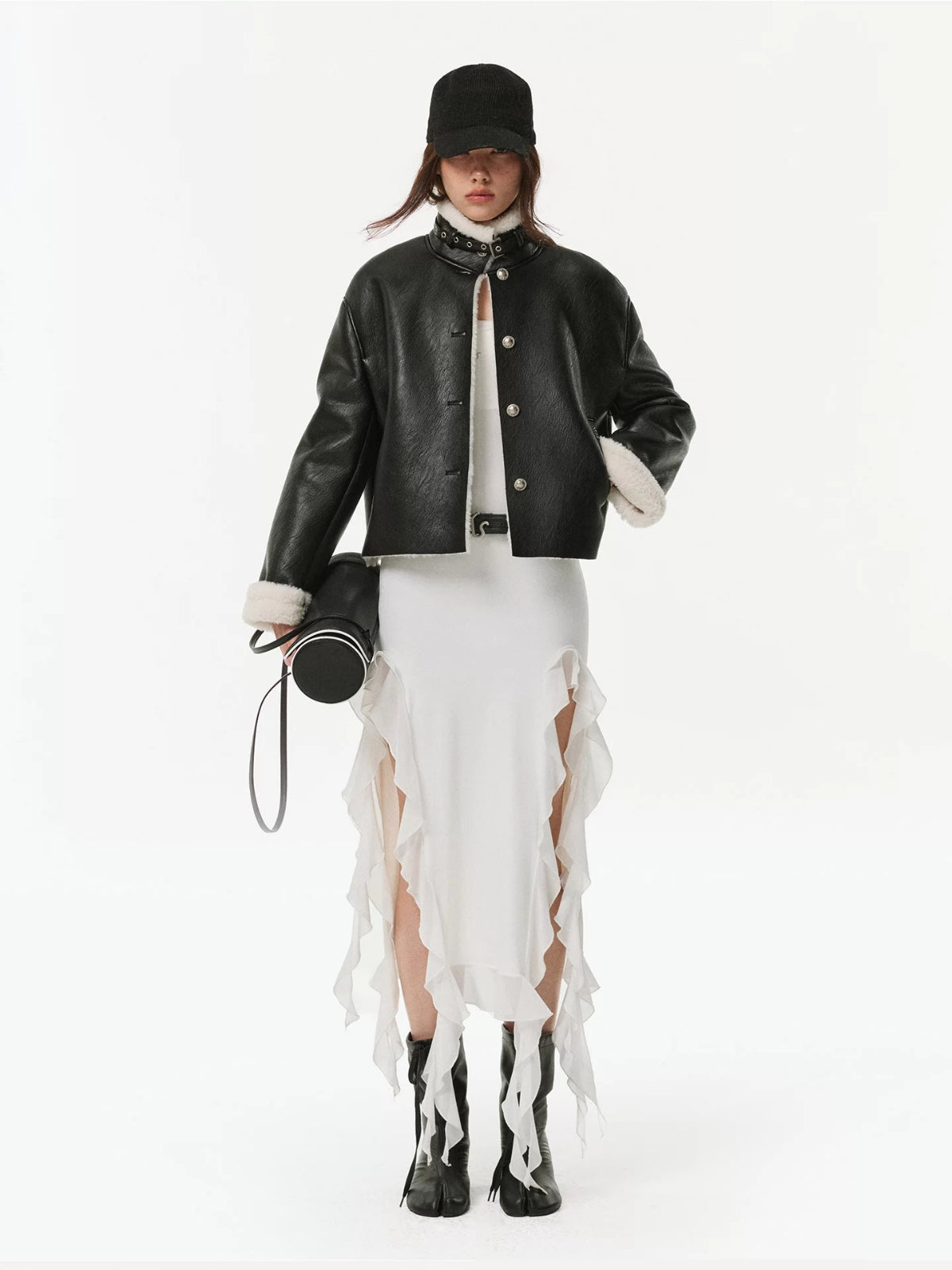 Contrast Faux Shearling Biker Jacket