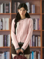 Soft Cable Knit Contrast Cardigan Sweater