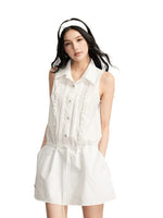 White Lace Tie Shirt Dress