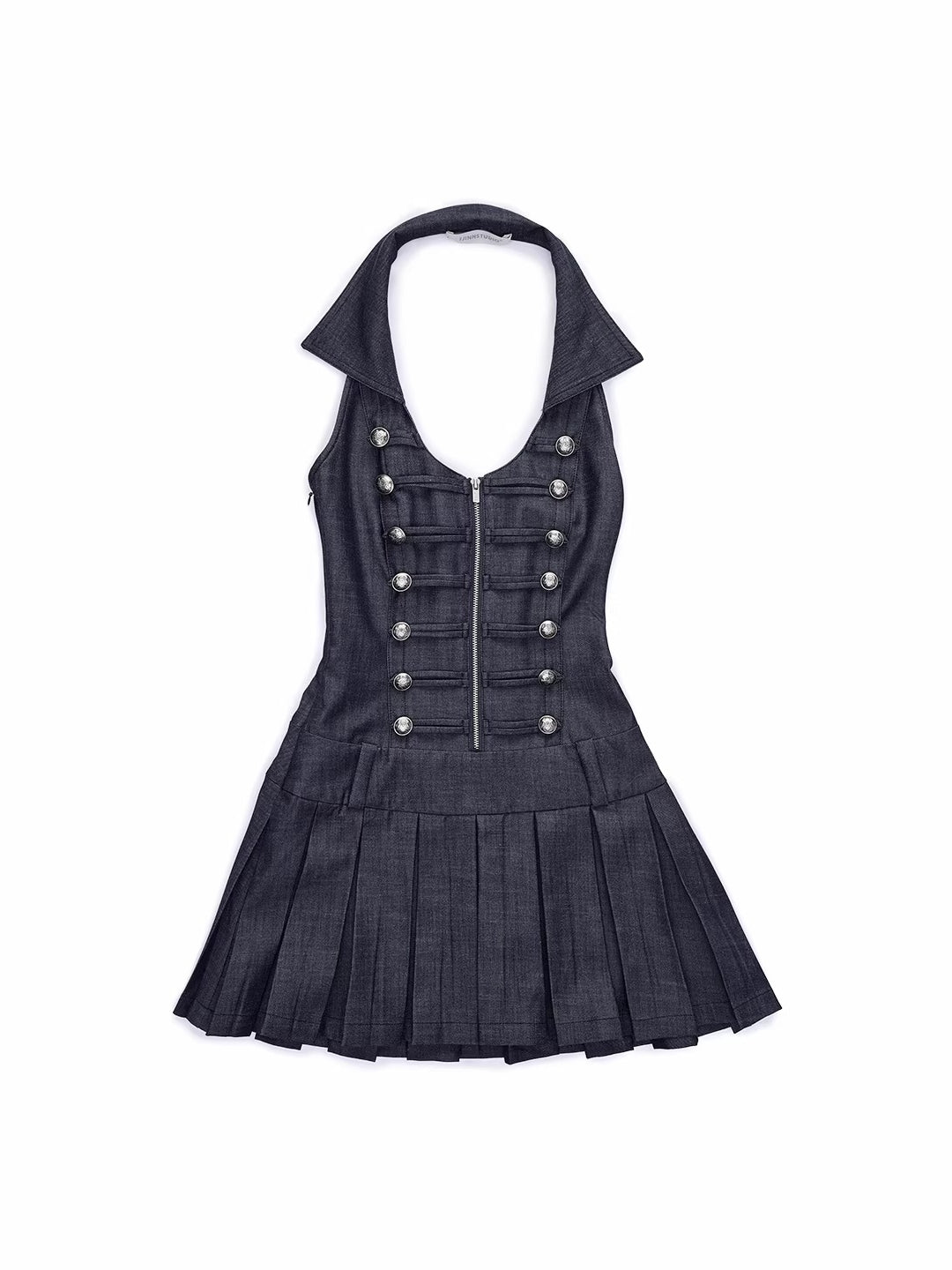 Open Back U-neck Pleated Dress