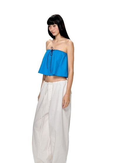 Blue &amp; Green Backless Drawstring Bandeau Top