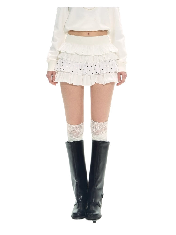 White Polka Dot Elastic Ballet Skirt