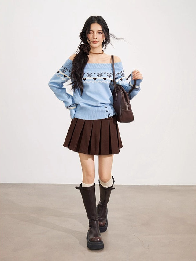 Fair Isle Off-Shoulder Sweater