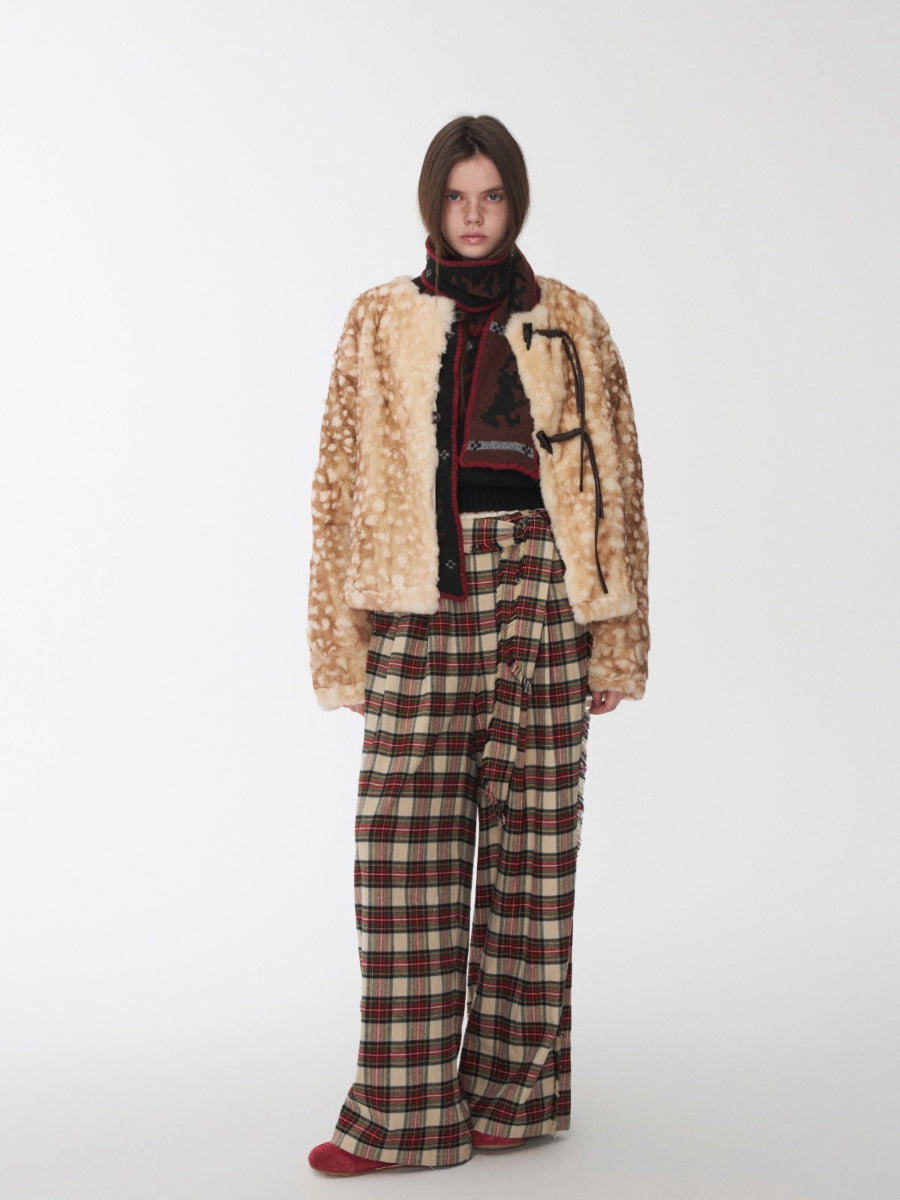 Fawn Pattern Printed Rex Rabbit Fur Jacket